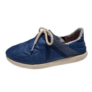 OluKai Navy Blue Quilted Slip-On Sneakers with Cream Sole